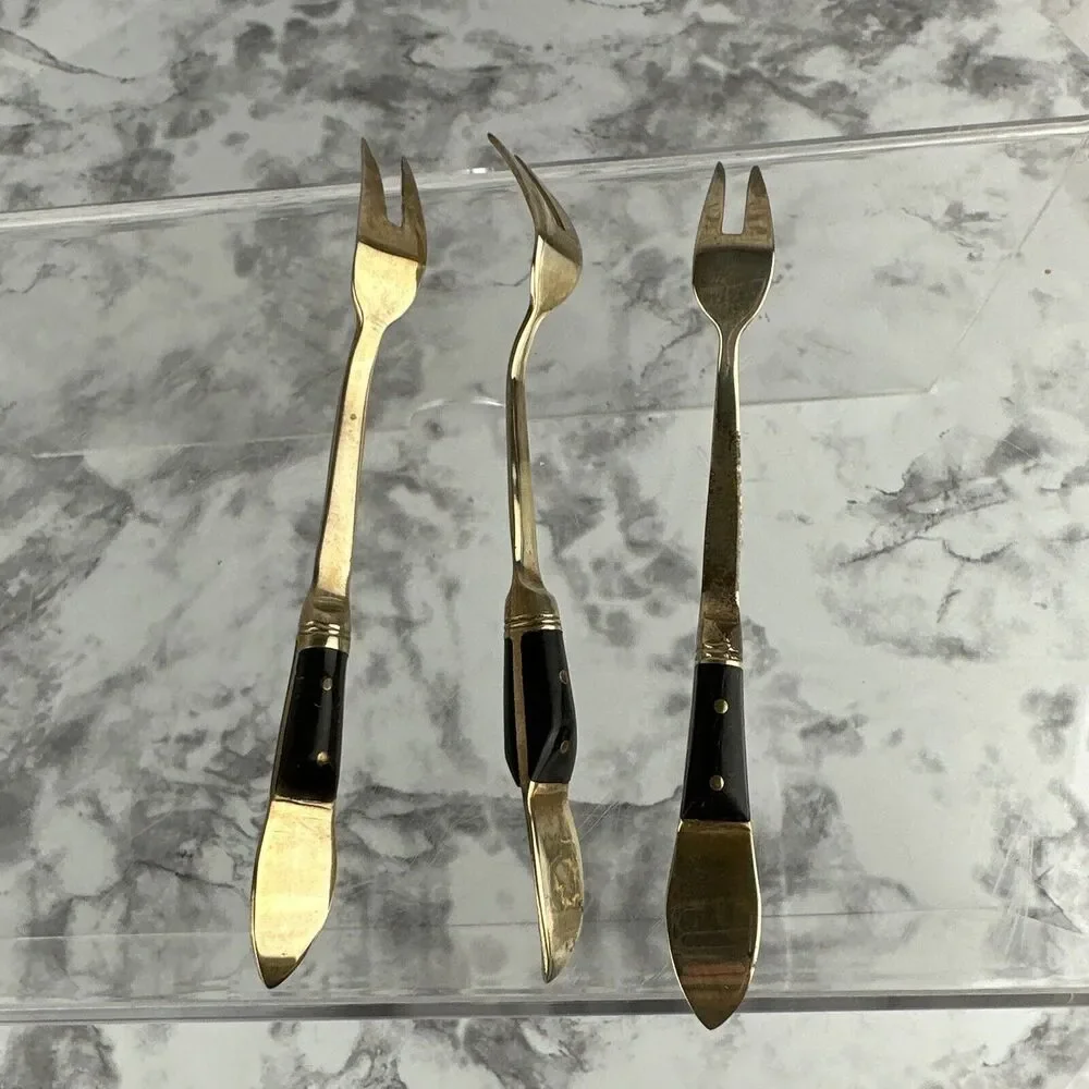 Vintage Mid Century Modern Siam Appetizer Forks 9‎ Piece Brass Thailand Buddha